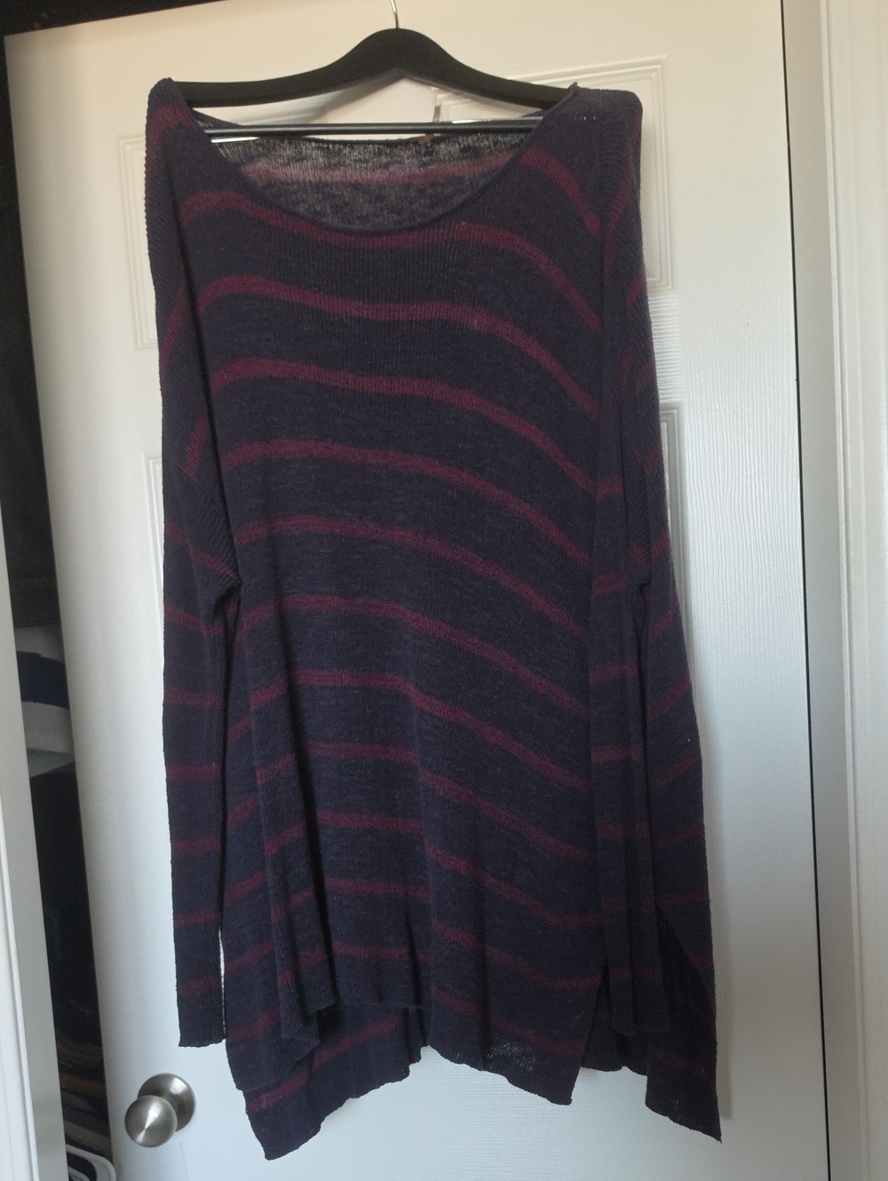 Free People Off-Shoulder Striped Sweater in Purple and Maroon